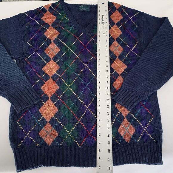 VTG Arrow Sweater 2XL Blue Pink Argyle Chunky Knit VNeck Grandpa Golf Preppy 90s - Picture 7 of 7